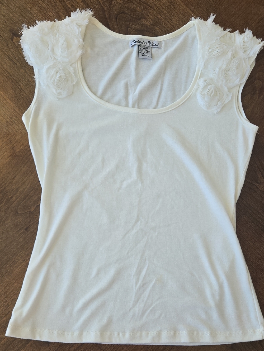 Rachael & Chloe White Scoop Neck Tank with Ruffled Shoulders